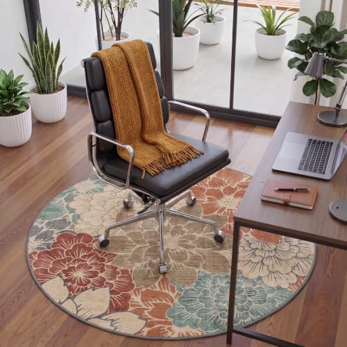 5FT Round Office Chair Mat for Hardwood Floor, Non-Slip Washable Terracotta - Image 2