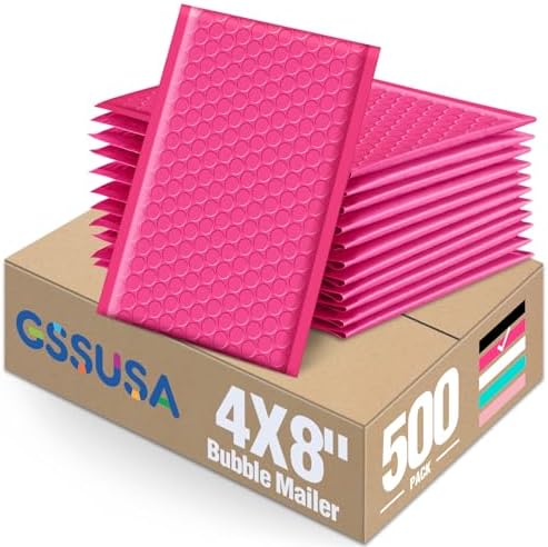 GSSSUSA Pink Bubble Mailers 4x8" 500 Pack Padded Envelopes Self Seal by GSSUSA