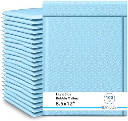 Light Blue Bubble Mailers 8.5x12, Poly Padded Envelopes #2, 100 Pack by BAYLUE