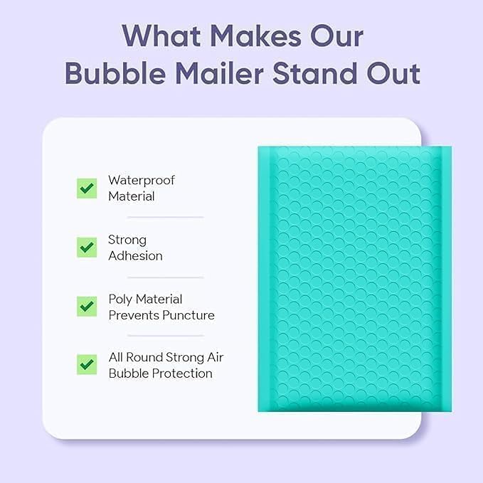 Small Teal Bubble Mailers 4x8, Poly Padded Envelopes #000, 1000 Pack - Image 4