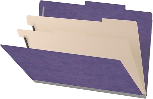 25 Pt. Pressboard Classification Folders, 2/5 Cut ROC Top Tab, Legal Size, 2 Dividers, Purple (Box of 10) by Ecom+Folders