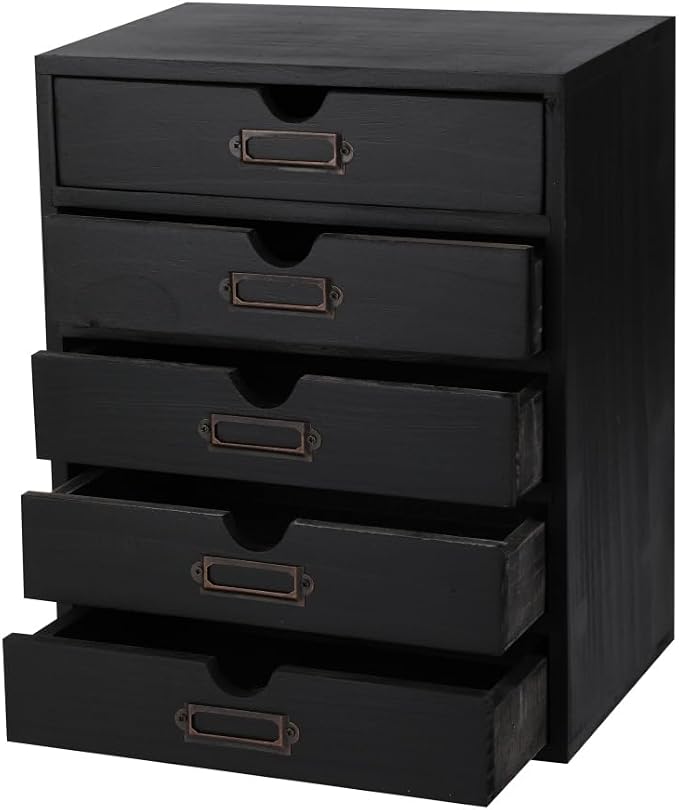 Small Wooden Drawers Wooden Box with Drawer, Black 5 Wood Drawer | Countertop Storage Box for Apothecary Cabinet, Apothecary Drawers，Desktop Organizer for Office，Home by Unknown