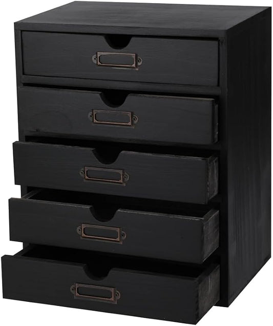 Small Wooden Drawers Wooden Box with Drawer, Black 5 Wood Drawer | Countertop Storage Box for Apothecary Cabinet, Apothecary Drawers，Desktop Organizer for Office，Home by Unknown
