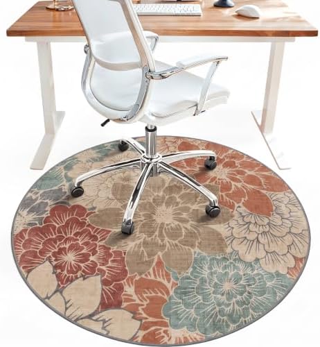5FT Round Office Chair Mat for Hardwood Floor, Non-Slip Washable Terracotta by BESBLEE
