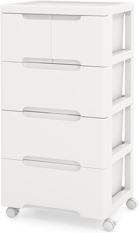 5-Drawer Plastic Rolling Storage Cart (16"x13"x31") | Mobile Storage Cabinet | Vertical Storage Tower Container Unit | 4 Universal Wheels | For Living Room, Home Office by LOKO