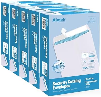 Aimoh 9 x 12 Self-Seal Security White Envelopes 9x12 Large Envelopes 500ct by Aimoh
