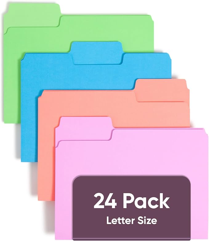 Smead SuperTab File Folders, Oversized 1/3-Cut Tab, Letter Size, Assorted Bright Colors, 24 per Pack (11957) by SMEAD