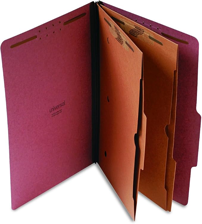 Universal Pressboard Folder with 2 Dividers, Legal, Six-Section, Red, 10/Box (10326) by Universal