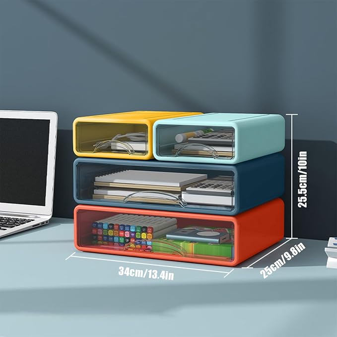 Desk Organizer with Drawers, Stackable Storage Drawers with Compartments Desktop Organization for Office Supplies, Makeup, Pencils, Tape, Erasers, Paperclips, Chargers (2S2M) - Image 3