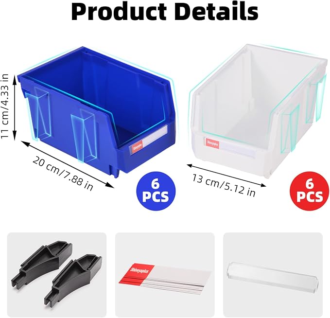 12 Packs Stackable Storage Bins, 7" x 5" x 4" Parts Bin, | Plastic Parts Organizer Bins, for Garage, Warehouse, Workbench, Hardware & Office - Image 2