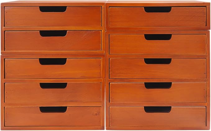 4-Pack 4 Drawer Desktop Storage Organizers, Desktop Wood Stackable Drawer Cabinet, Vintage Tabletop Card Catalog Cabinet for Home Office Study Rooms - Image 5