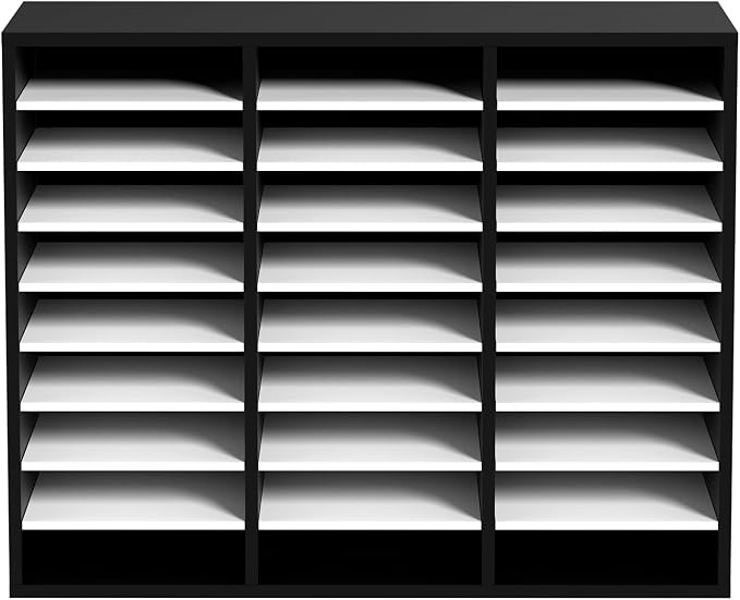 VEVOR 27 Compartments Wood Literature Organizer, Adjustable Shelves, Medium Density Fiberboard Mail Center, Office Home School Storage for Files, Documents, Papers, Magazines, Black+White - Image 11