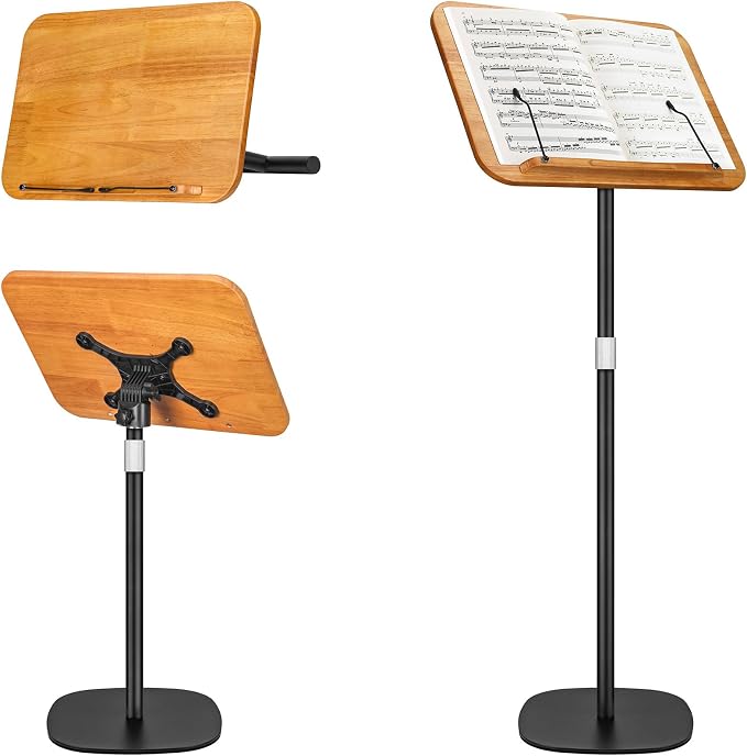 2-in-1 Dual-use Floor & Desktop Book Stand, 100% Solid Wood Book Stand, Adjustable Height 16.5"- 51" Laptop Floor Stand Book Holder with Page Clips for Cookbooks, Sheet Music (Natural Wood Color) by Unknown