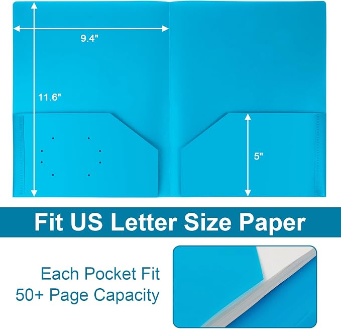 Plastic Folders with Pockets,2-Pocket Poly Folders Holds 8-1/2" x 11" Paper for School/Office/Home (Lake Blue, 6-Pack) - Image 5