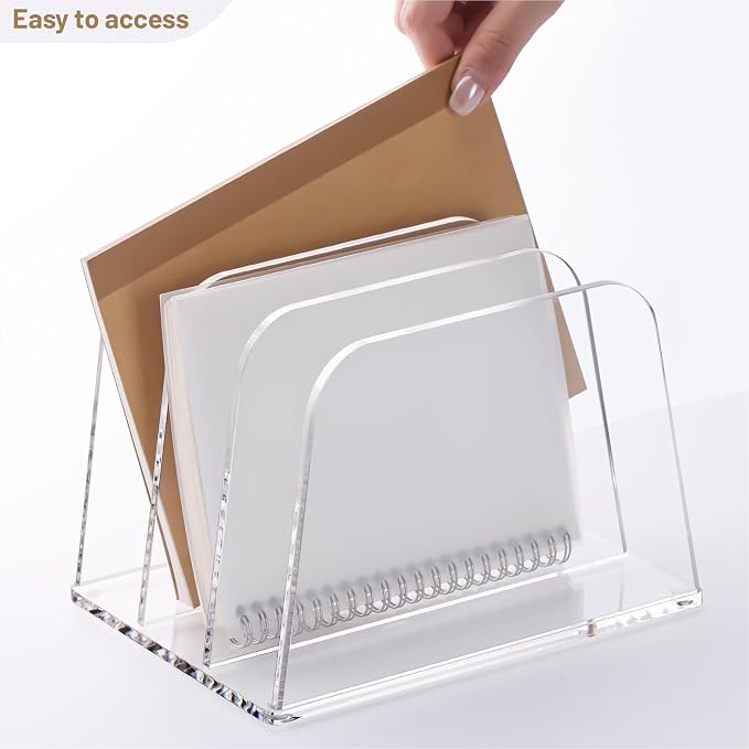 YUXUN Clear Acrylic Desktop File Sorter Organizer,Upright File Organizer, 3-Section Bookshelf for Home Office & Classroom - Image 4