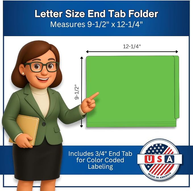 Green File Folders, USA Made, Doctor Stuff, Two 2" Bonded Fasteners, Durable 11pt, Reinforced End Tab File Folders with 2 Prongs, Colored Medical Charts and Patient Chart, Box of 50 - Image 2