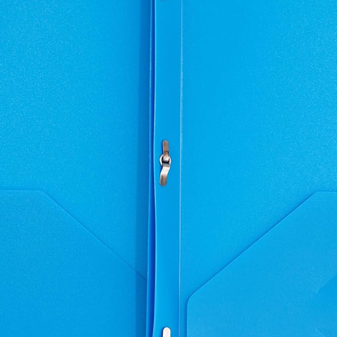 JAM PAPER Plastic Color POP Folders - 2 Pocket Durable Folders with Metal Prongs Fastener Clasps - Blue - 6/Pack - Image 4