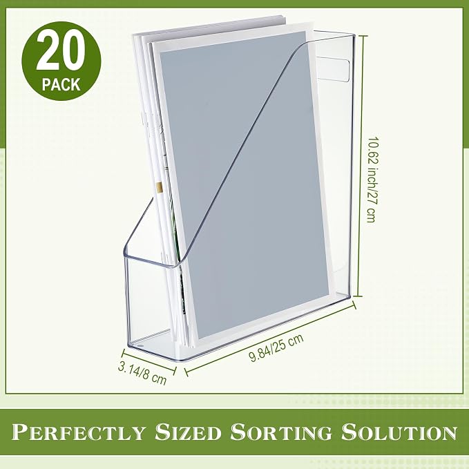 20 Pcs Clear Acrylic Magazine File Holder Plastic Desk Organizer with Handle Basics Vertical Magazine Rack Desk Folder Document Storage Organizer for Home Office School Work Study Desktop Supplies - Image 2
