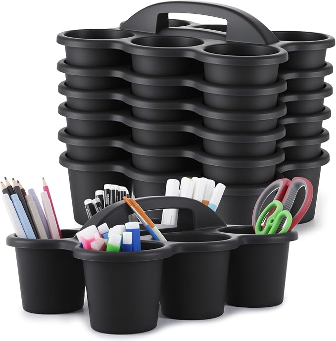 6 Pack Classroom Caddy with Handle Plastic Storage Caddy Organizer with 6 Compartments Drink Cup Caddies Holder Portable Storage Bin for Pencil, Crayon, Marker, Home, Office, School Supplies(Black) by gisgfim