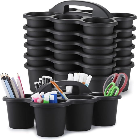 6 Pack Classroom Caddy with Handle Plastic Storage Caddy Organizer with 6 Compartments Drink Cup Caddies Holder Portable Storage Bin for Pencil, Crayon, Marker, Home, Office, School Supplies(Black) by gisgfim