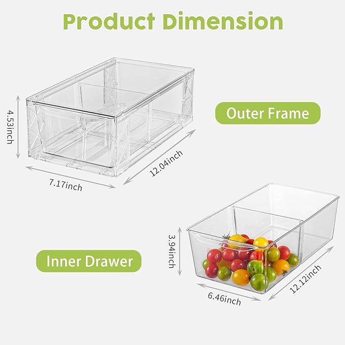 4 Pack Acrylic Storage Drawers, Clear Stackable Storage Drawers, Acrylic Organizers Drawers for Under Sink, Pantry, Bathroom, Makeup Organizers Cosmetic Display,Classroom Storage Organization, Medium - Image 2