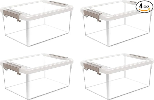 Citylife 4 Packs Small Storage Bins with Lids 3.2 QT Plastic Storage Containers for Organizing Stackable Clear Storage Boxes by CITYLIFEHomeOrganization