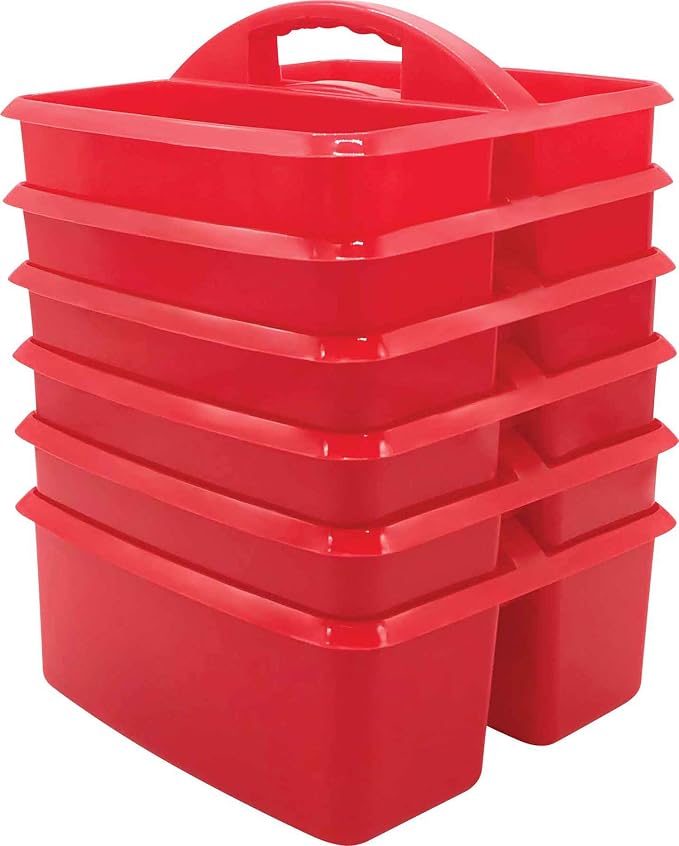 Teacher Created Resources Red Portable Plastic Storage Caddy 6-Pack for Classrooms, Kids Room, and Office Organization, 3 Compartment by TeacherCreatedResourcesOS