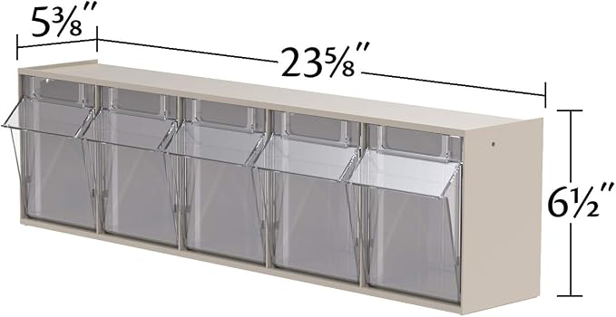 Akro-Mils TiltView Plastic Storage Cabinet with 5 Tilt Out Bins, Horizontal Plastic Parts Organizer, Teacher Toolbox, and Office Supply Organizer, 23-5/8" W x 6-1/2" H x 5-5/8" D, Mocha Raspberry - Image 3