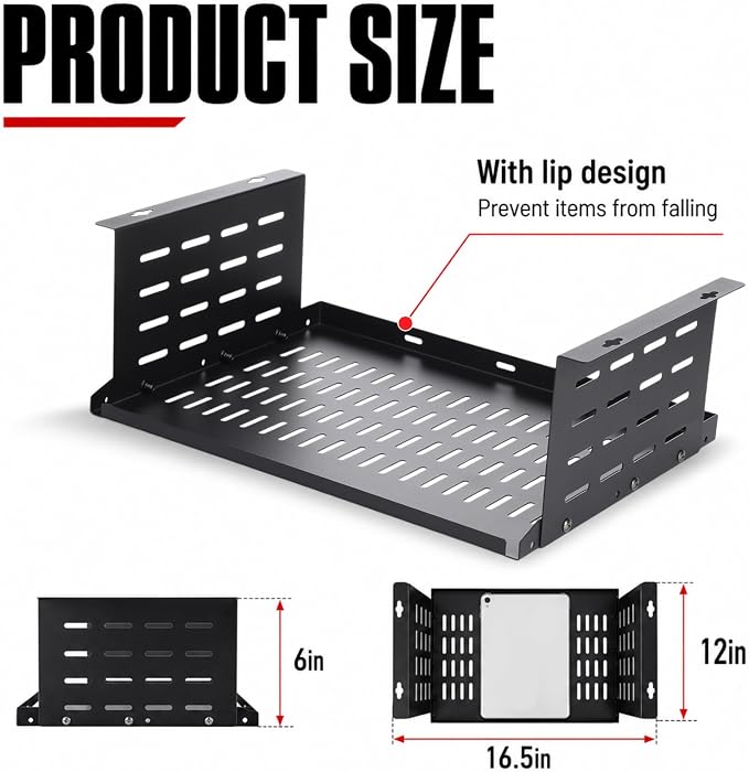 Under Desk Computer Mount for Small Form Factor Sff Computers and Pcs, Using Space 16.7" x H 6" x D 12" Mount Shelf Organizer for Office Home Workstation Gaming Stand up Desk - Image 2