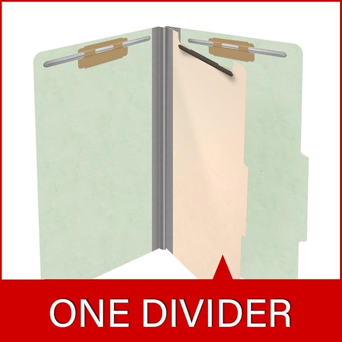 25 Pt. Pressboard Classification Folders, 2/5 Cut ROC Top Tab, Legal Size, 1 Divider, Pale Green (Box of 10) - Image 8