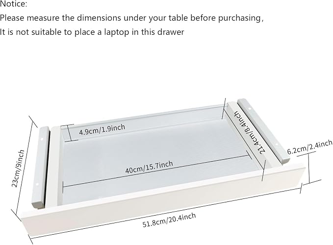 Under Desk Mounted Sliding Drawer to pull out, Attachable Desk Pencil Drawer Ball-Bearing Slides (White) - Image 3