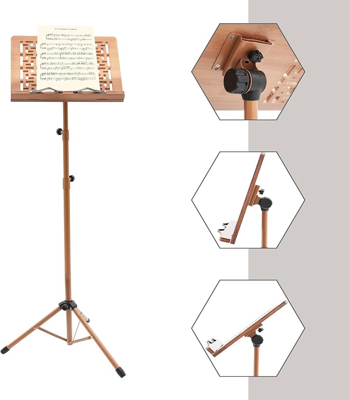 Sheet Music Stand & Desktop Book Stand, Rotatable Music Book Holder Stand,Wooden Portable Sheet Music Table Stand Height Adjustable from 27.5-70.8in with Book Stand Support,Foldable Tripod - Image 6