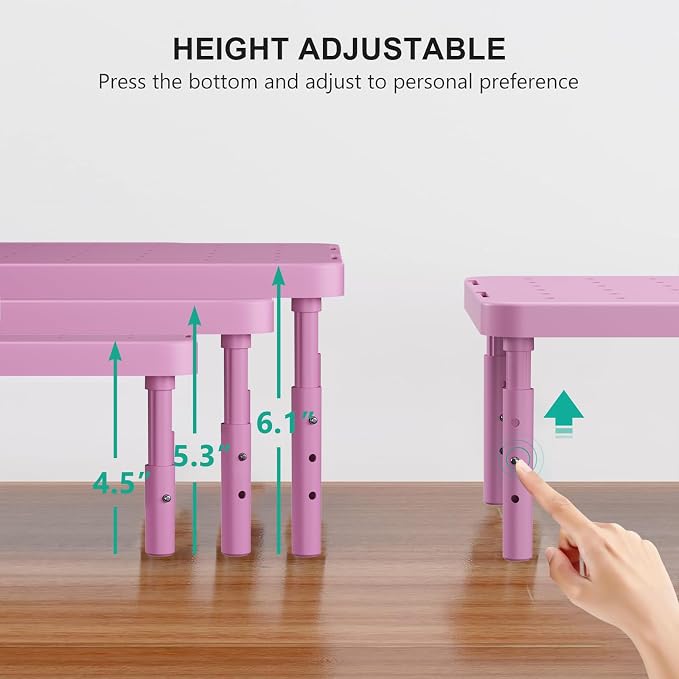 WALI Computer Monitor Stand for Desk, Adjustable Laptop Riser, up to 44 lbs | Desk Monitor Riser Underneath Storage, Fits Notebook, Laptops, Printers, for Home, Office, School (PTT001-P),1 Pack, Pink - Image 4