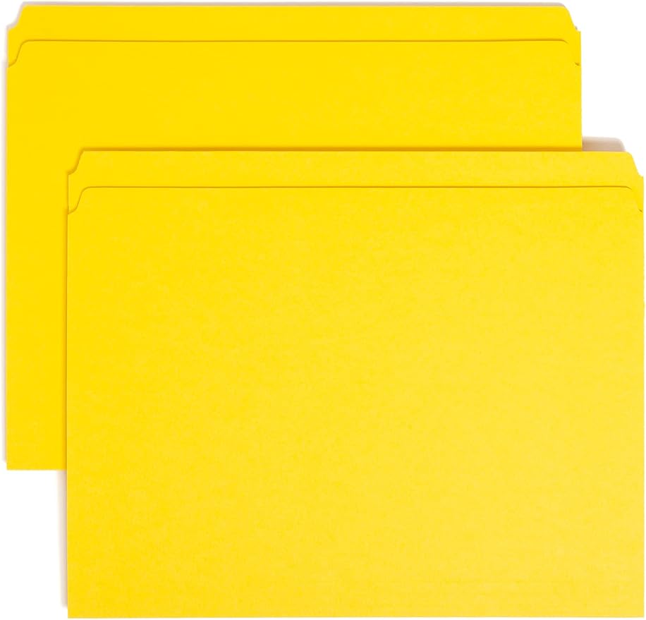 Smead File Folder, Reinforced Straight-Cut Tab, Letter Size, Yellow, 100 per Box (12910) by SMEAD
