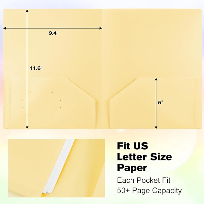 24-Pack Plastic Folders with Pockets,2-Pocket Pastel Folders Holds US Letter Size Paper for School/Office/Home, Yellow - Image 5
