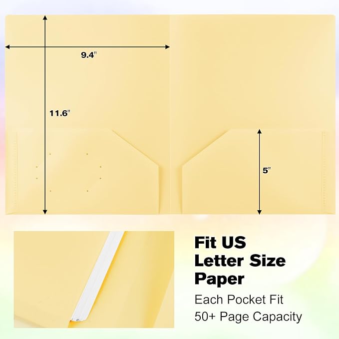 6-Pack Plastic Folders with Pockets,2-Pocket Pastel Folders Holds US Letter Size Paper for School/Office/Home, Yellow - Image 5