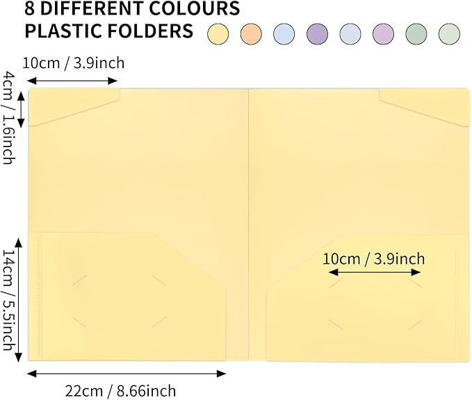 EOOUT 24pcs Plastic Folders with Pockets, Heavy Duty Pocket Folders, 2 Pocket File Folders with 2 Business Card Holder, 8 Colors, Letter Size, A4 Size, for Office School Filing Supplies - Image 4