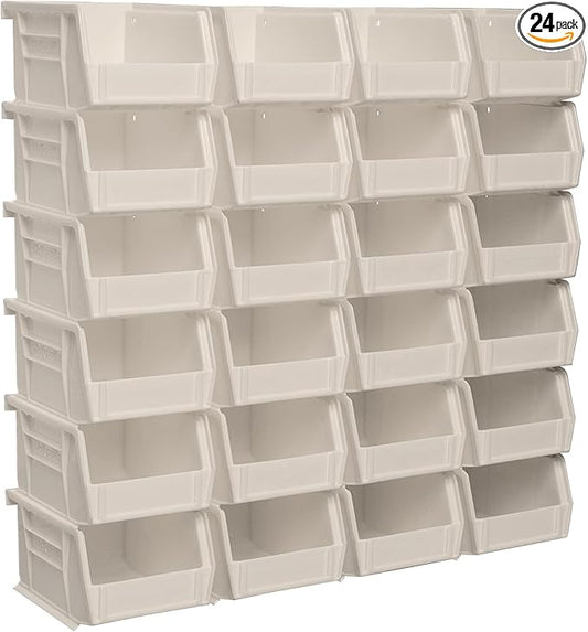 Akro-Mils 30210 AkroBins Plastic Storage Bins, 5"x4"x3", Stone, 24-Pack | Space-Saving Stackable Bins for Garage, Pantry, Craft Organization by Akro-Mils