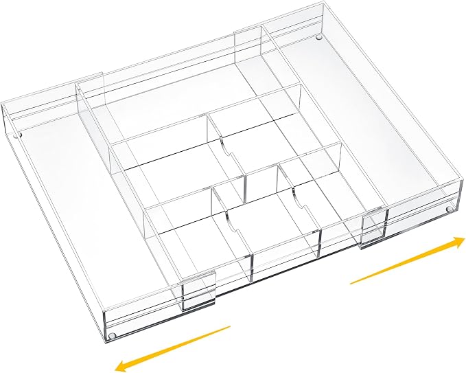 Briwooody Clear Acrylic Drawer Organizer Expandable,8 Compartments,Large | 9'' up to 18'' x 12'' x 2.1'' Desk Drawer Organizer Trays Adjustable with Desk Accessories for Makeup Office Bathroom by Briwooody