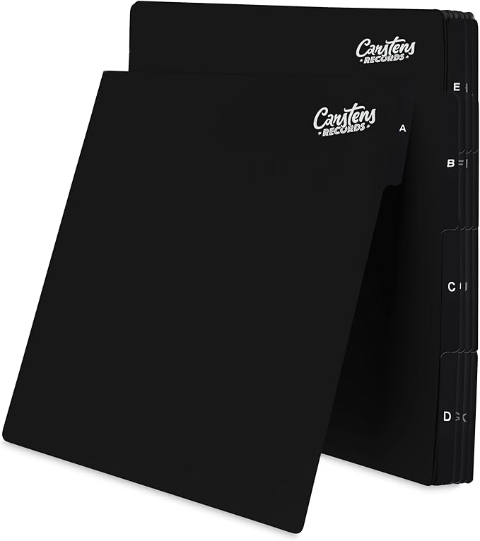 Carstens Records Heavy Duty Vinyl Album Dividers A-Z | Single Sided Printing | 12" LP Organizers with Tabs | Pack of 26 Black | Made in The USA | for Side Browsing by CarstensRecords