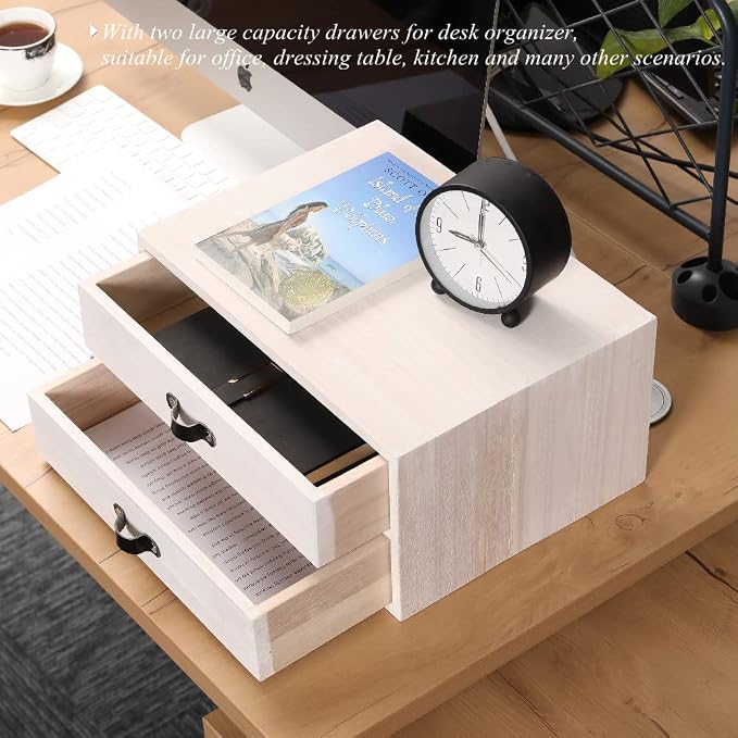 DDYURI Desk Organizer Drawers for Office Supplies Kitchen Storage - Wood Makeup Organizer Box/Countertop Drawers Chest for Dresser Wooden Cabinet Printer Stand Machine Shelf White (FAX2C-WH） - Image 4
