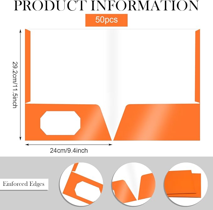 Jutom 50 Pcs 2 Pocket Glossy Paper Folders Glossy Paper Laminated Portfolios, Letter Size, Presentation Folders with Pockets for Office Teacher Worker Supplies (Orange) - Image 2