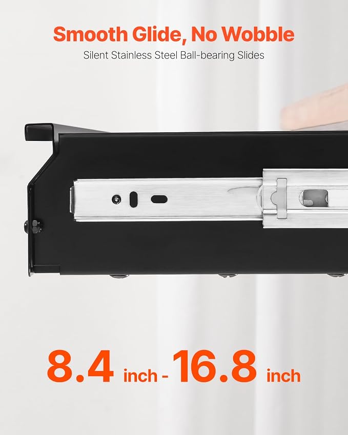 VEVOR Under Desk Drawer Slide Out, 33inch Under Desk Mounted Pull-out Drawer Attachment, Hidden Under Counter Drawers for office Home Sit Stand Workstation, Black - Image 6