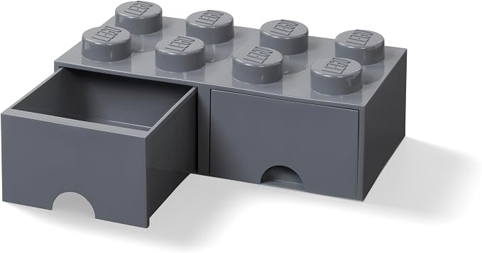 LEGO Brick Drawer 8 Knobs 2 Drawers Storage Box DARK STONE GREY | Stackable Storage Box 2 Pull-Out Drawers 8-Knob Brick Design Toy & Desk Storage Home Decor Office Kids Room - Image 2