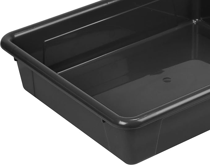 Storex Letter Size Flat Storage Tray – Organizer Bin with Non-Snap Lid for Classroom, Office and Home, Black, 5-Pack (62535U05C) - Image 4