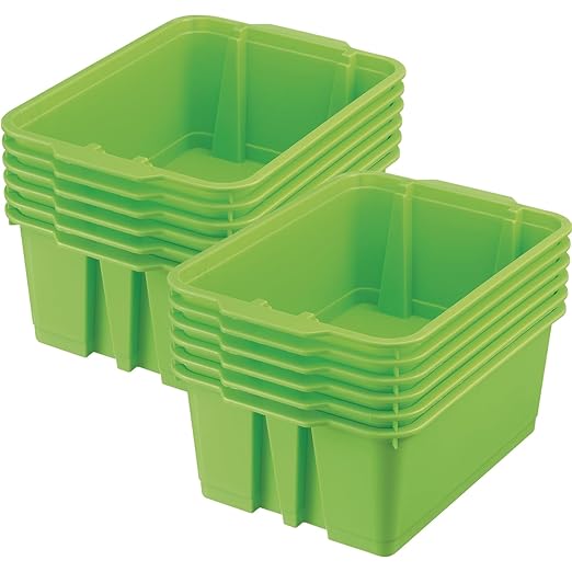 Really Good Stuff-160074GRN Stackable Plastic Book and Organizer Bins for Classroom or Home Use – Sturdy, Colored Plastic Baskets (Set of 12) | Stackable Storage Plastic Bins for Classroom Organization, Home Storage, Office & Hospital Supplies by ReallyGoodStuff
