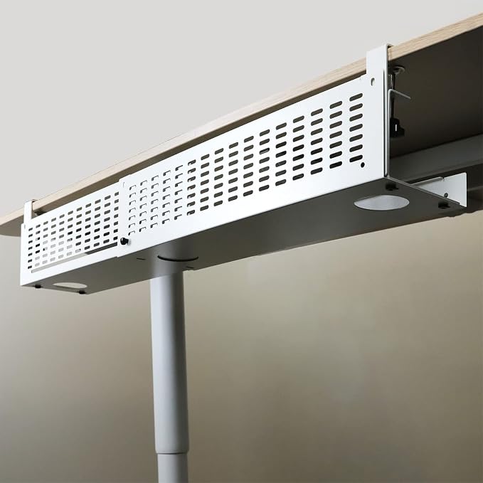 AEONS Under Desk Cable Management Tray Kit - Horizontal Adjustable up tp 41” Desk Organizer Removable C Clamp Mount Reversiable Computer Cord Raceway and Modesty Panel for Large Table, White/Beige - Image 6