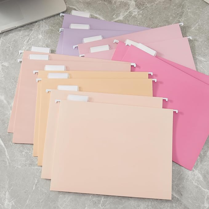 Y YOMA 12 Pack Colored Hanging File Folders Letter Size Decorative Hanging Folder Cute Pretty File Folder for Filing Cabinet Office Home with 1/5-Cut Adjustable Tabs, Macaroon Color - Image 7