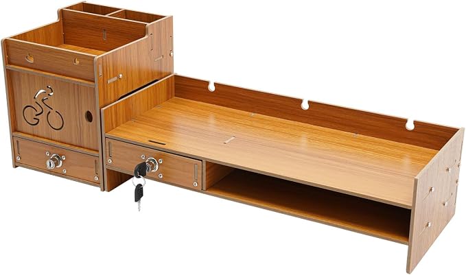 Desktop Monitor Stand, Computer Monitor Stand for Desk, Monitor Riser with Drawer, Desk Monitor Stand Underneath Storage for Office (Cherry Wood Color) - Image 4