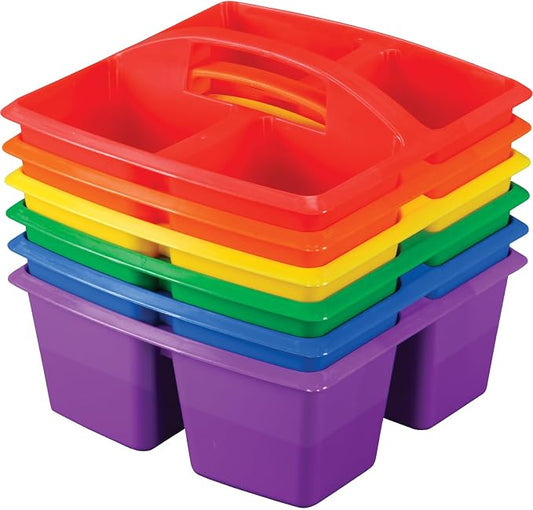 Really Good Stuff Four-Equal-Compartment Caddies with Handles | Classroom Organizing Bins, Supply Holders, Organize School & Home, Assorted Colors 6-Pack by ReallyGoodStuff